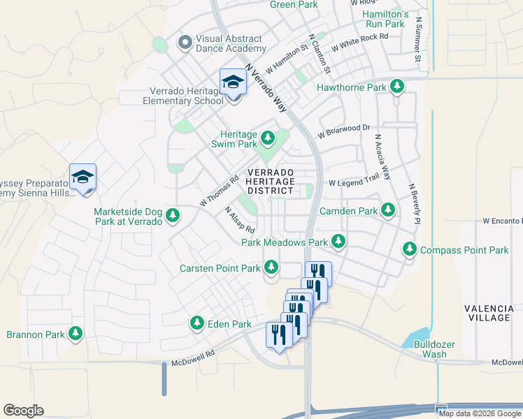 map of restaurants, bars, coffee shops, grocery stores, and more near 2349 North Riley Road in Buckeye