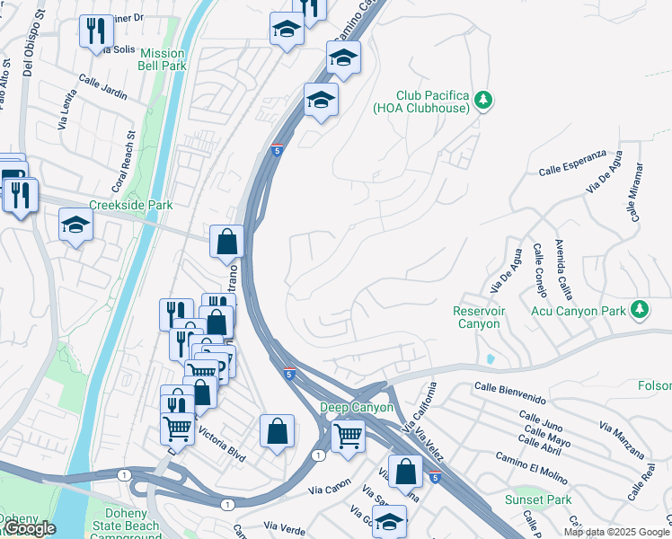 map of restaurants, bars, coffee shops, grocery stores, and more near 33851 Paseo Eternidad in San Juan Capistrano