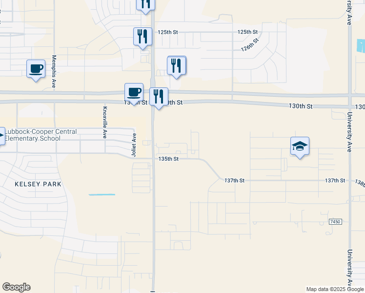 map of restaurants, bars, coffee shops, grocery stores, and more near 13239-13491 County Road 2100 in Lubbock