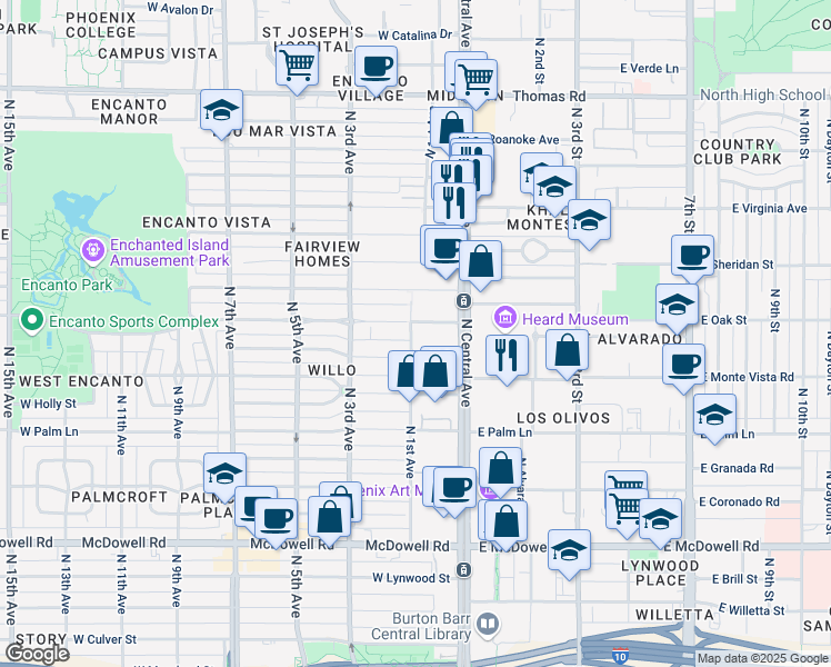 map of restaurants, bars, coffee shops, grocery stores, and more near 41 West Encanto Boulevard in Phoenix