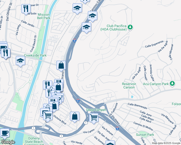map of restaurants, bars, coffee shops, grocery stores, and more near 33851 Paseo Eternidad in San Juan Capistrano