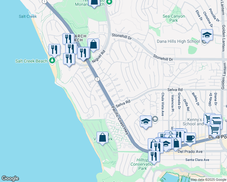 map of restaurants, bars, coffee shops, grocery stores, and more near 23862 Marmara Bay in Dana Point