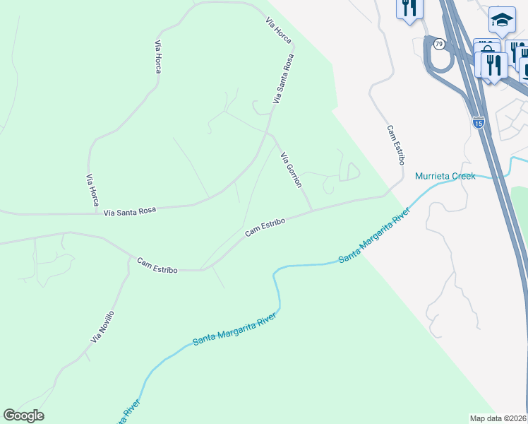 map of restaurants, bars, coffee shops, grocery stores, and more near Camino Estribo in Temecula