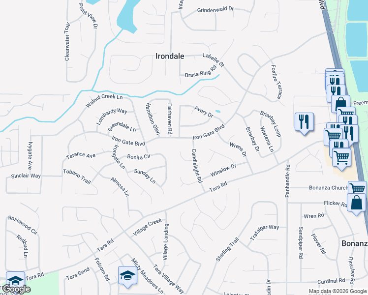 map of restaurants, bars, coffee shops, grocery stores, and more near 10383 Candlelight Road in Jonesboro