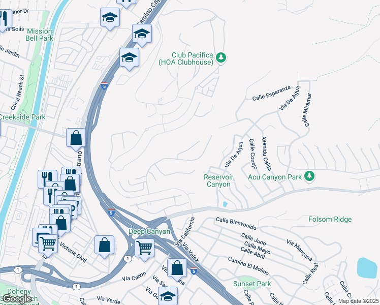 map of restaurants, bars, coffee shops, grocery stores, and more near 26582 Paseo Callado in San Juan Capistrano
