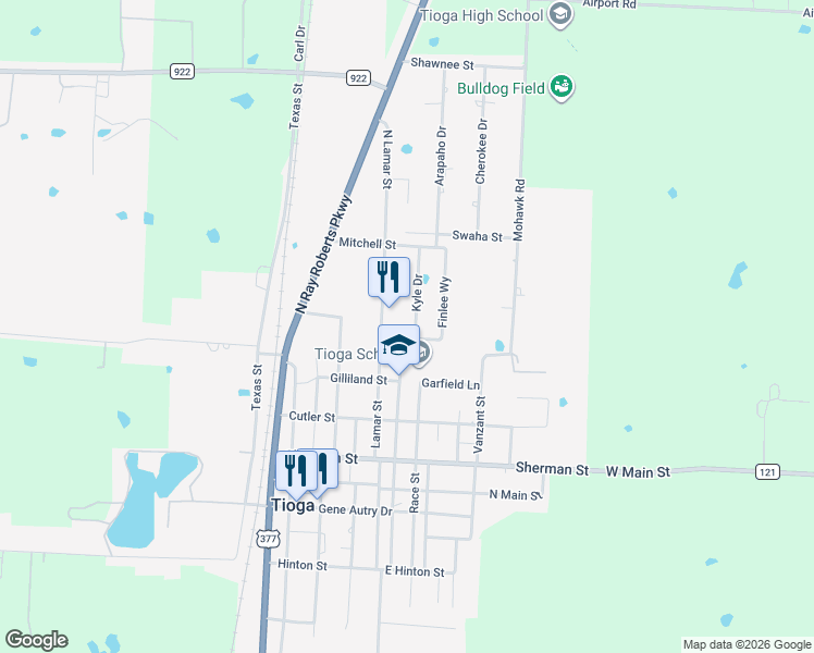 map of restaurants, bars, coffee shops, grocery stores, and more near 506 North Florence Street in Tioga