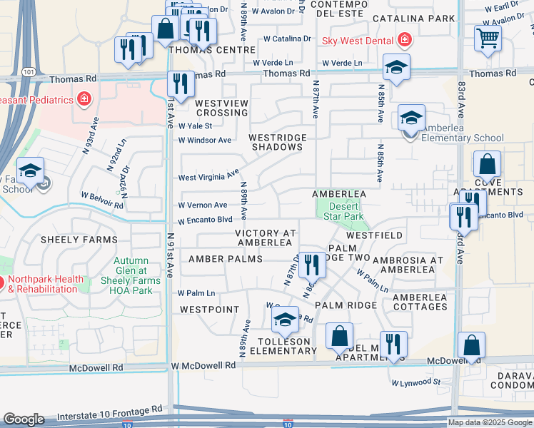 map of restaurants, bars, coffee shops, grocery stores, and more near 8814 West Encanto Boulevard in Phoenix