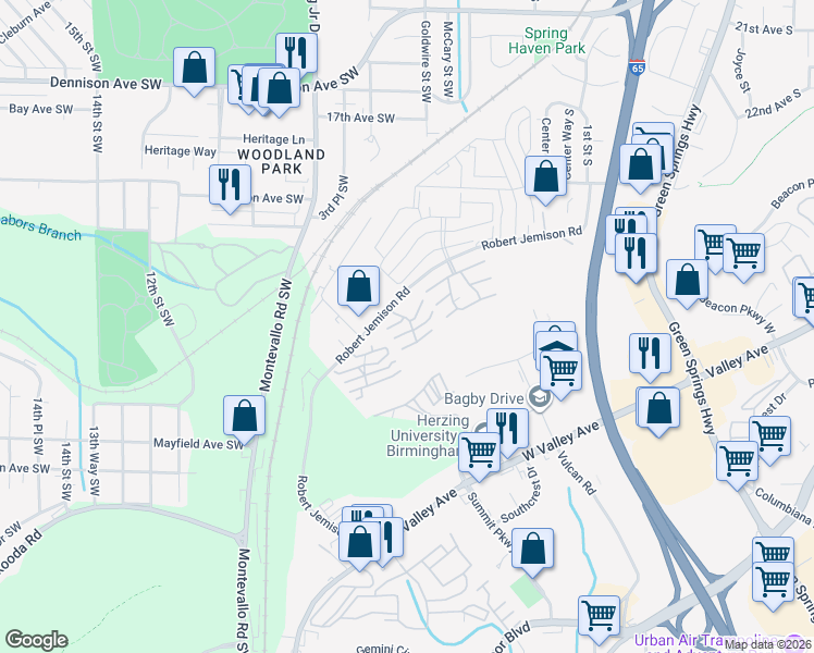 map of restaurants, bars, coffee shops, grocery stores, and more near 217 Olympia Drive in Homewood