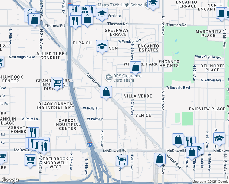 map of restaurants, bars, coffee shops, grocery stores, and more near 2252 Grand Avenue in Phoenix