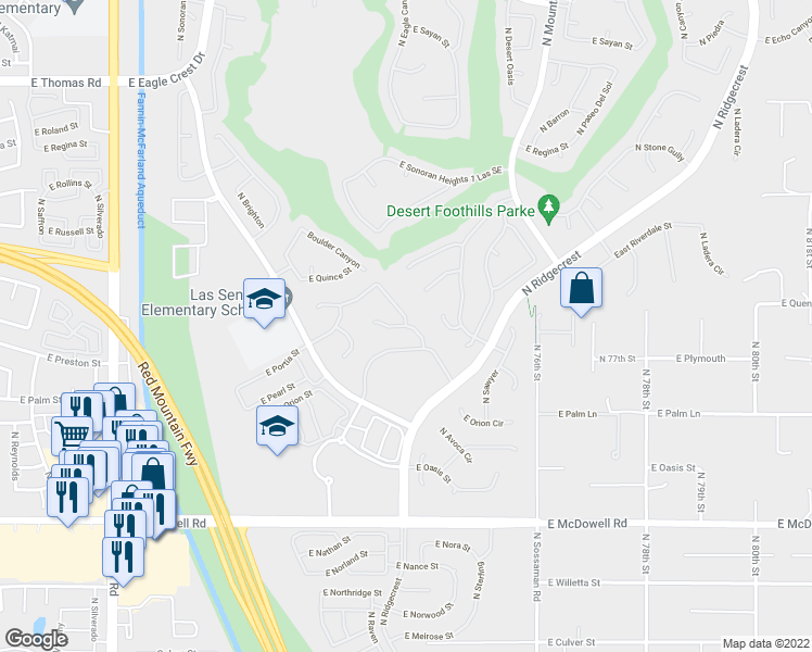 map of restaurants, bars, coffee shops, grocery stores, and more near North Ironwood Pass 2 Las Send in Mesa