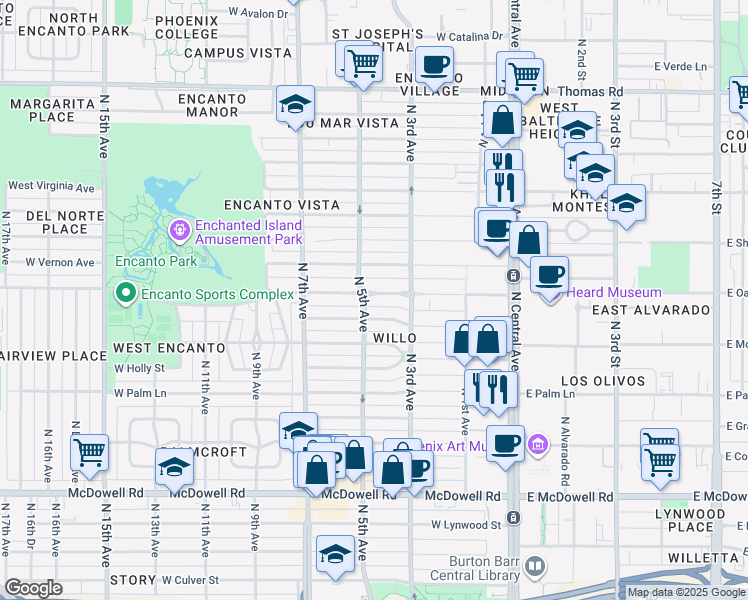 map of restaurants, bars, coffee shops, grocery stores, and more near 333 West Encanto Boulevard in Phoenix