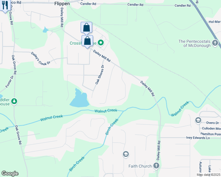 map of restaurants, bars, coffee shops, grocery stores, and more near 170 Den Ric Drive in McDonough