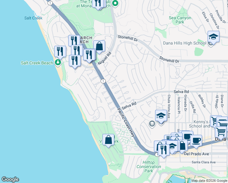 map of restaurants, bars, coffee shops, grocery stores, and more near 23831 Marmara Bay in Dana Point
