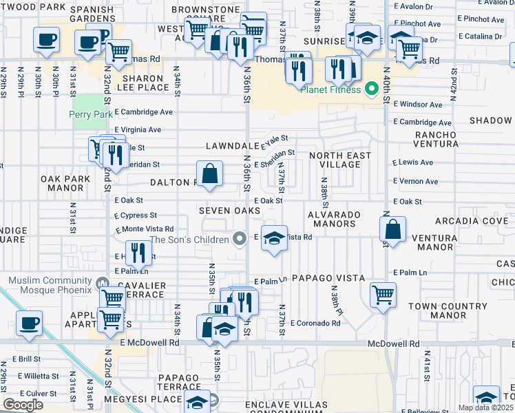 map of restaurants, bars, coffee shops, grocery stores, and more near in Phoenix