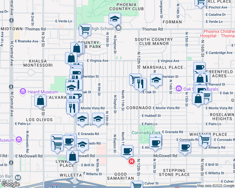 map of restaurants, bars, coffee shops, grocery stores, and more near 2234 North 11th Street in Phoenix
