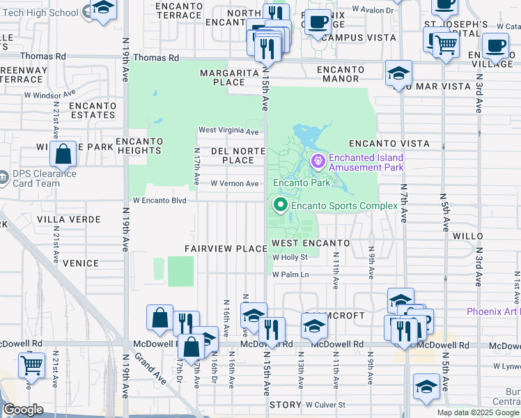 map of restaurants, bars, coffee shops, grocery stores, and more near 2241 North Laurel Avenue in Phoenix