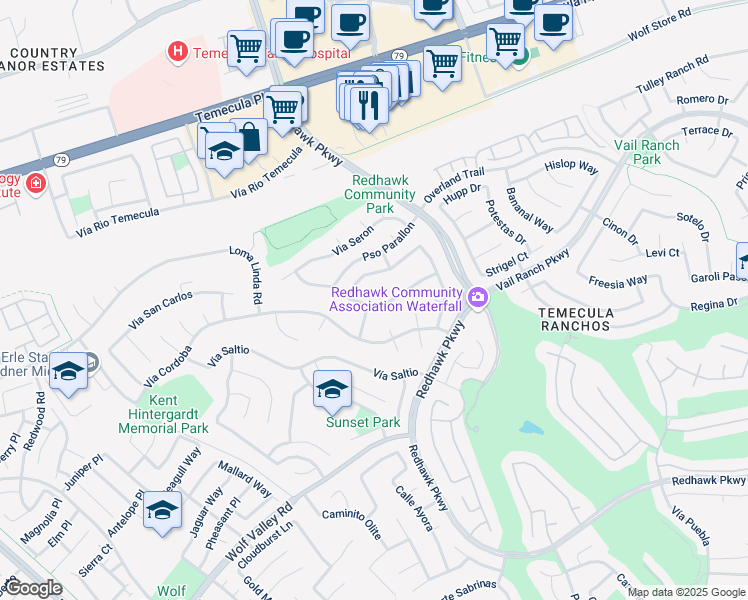 map of restaurants, bars, coffee shops, grocery stores, and more near 32123 Via Benabarre in Temecula