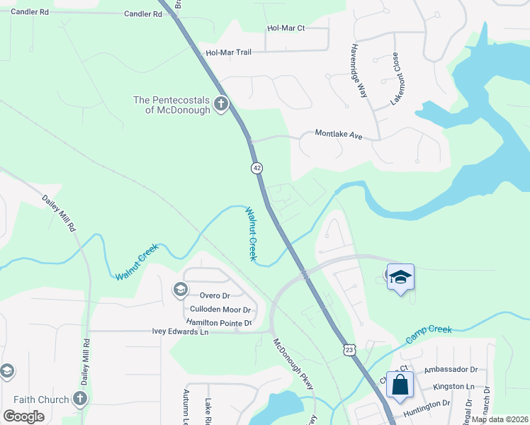 map of restaurants, bars, coffee shops, grocery stores, and more near 957 Georgia 42 in McDonough
