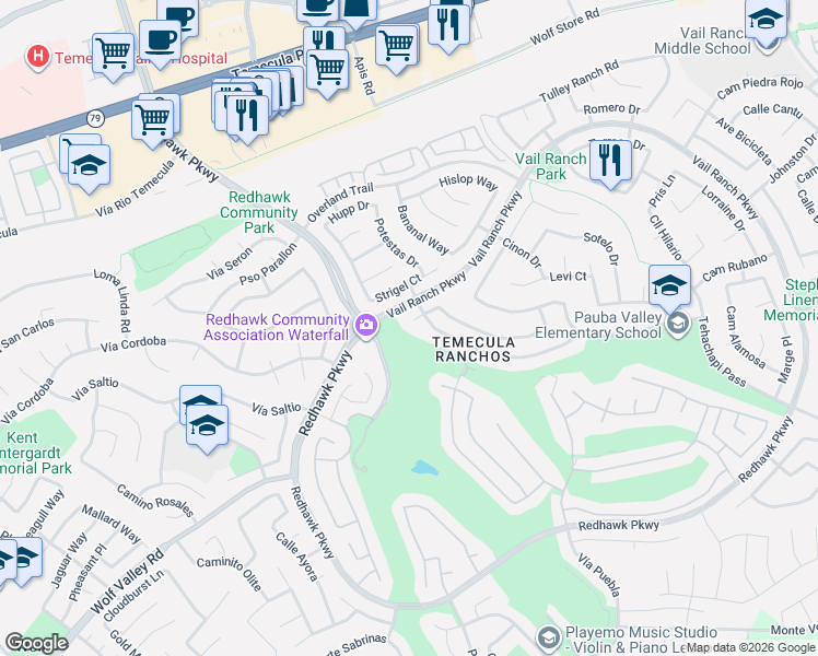 map of restaurants, bars, coffee shops, grocery stores, and more near 32509 Hupa Drive in Temecula