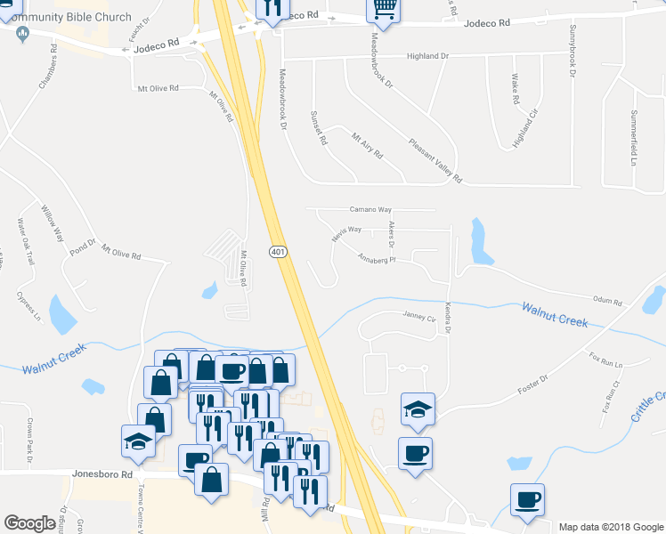 map of restaurants, bars, coffee shops, grocery stores, and more near Nevis Way in McDonough