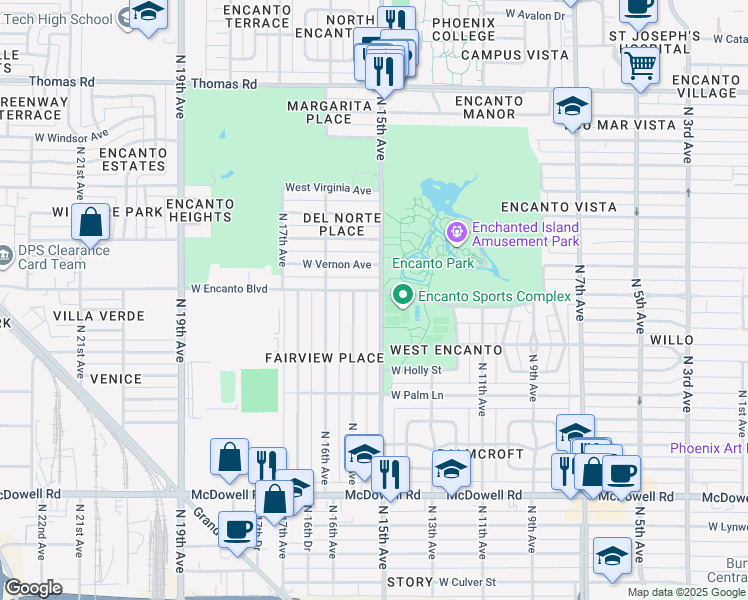 map of restaurants, bars, coffee shops, grocery stores, and more near 2241 North Laurel Avenue in Phoenix