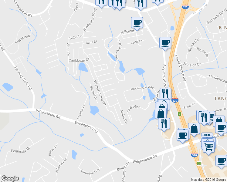 map of restaurants, bars, coffee shops, grocery stores, and more near 7322 Dorado Drive in Augusta