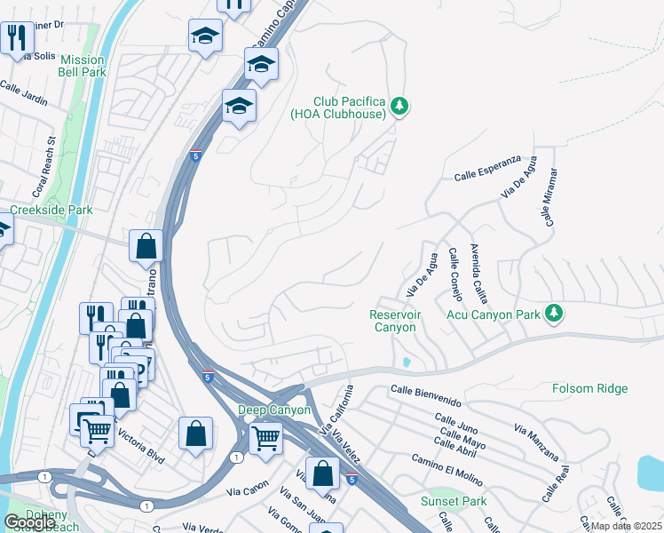 map of restaurants, bars, coffee shops, grocery stores, and more near 26561 Paseo Callado in San Juan Capistrano