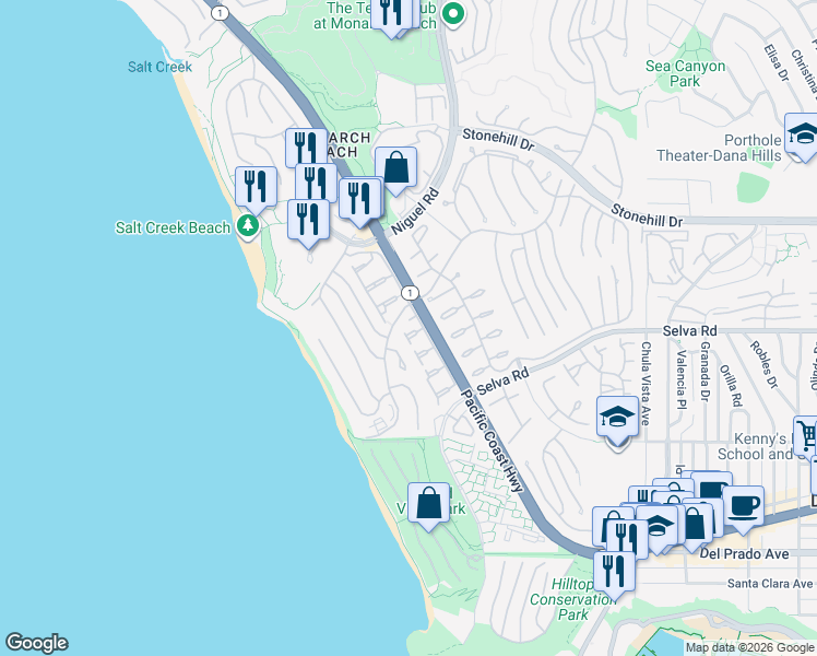 map of restaurants, bars, coffee shops, grocery stores, and more near 23741 Brisbane Bay in Dana Point