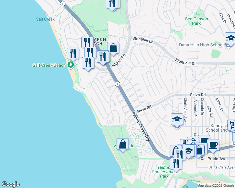 map of restaurants, bars, coffee shops, grocery stores, and more near in MONARCH BAY