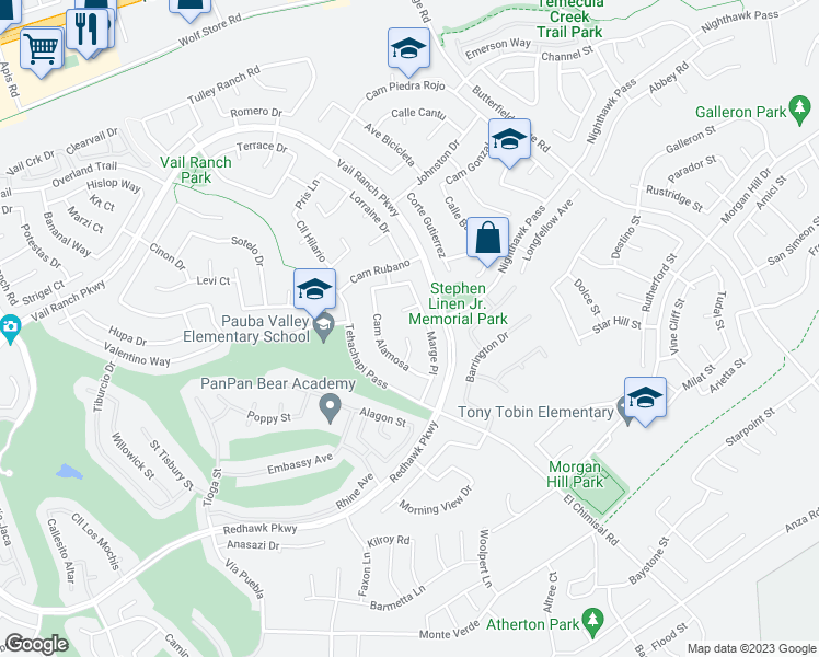 map of restaurants, bars, coffee shops, grocery stores, and more near 44872 Melissa Circle in Temecula