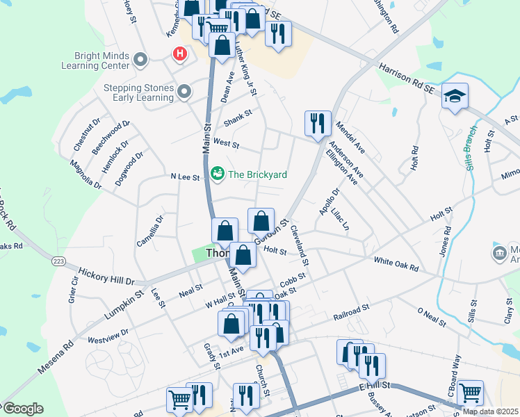map of restaurants, bars, coffee shops, grocery stores, and more near 512 Martin Luther King Junior Street in Thomson