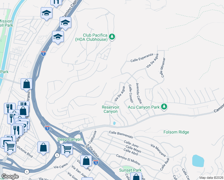 map of restaurants, bars, coffee shops, grocery stores, and more near 33741 Paseo De Decora in San Juan Capistrano