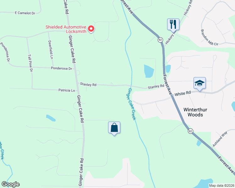 map of restaurants, bars, coffee shops, grocery stores, and more near 186 Stanley Road in Fayetteville