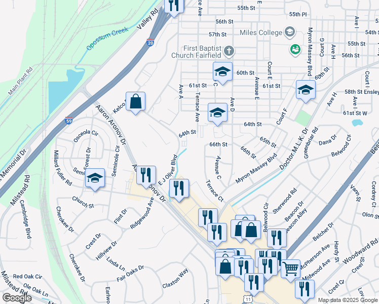 map of restaurants, bars, coffee shops, grocery stores, and more near in Fairfield