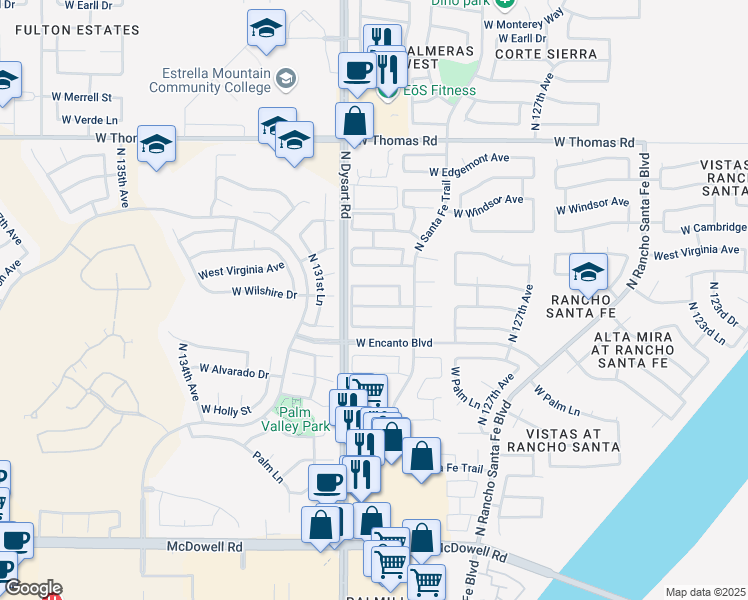 map of restaurants, bars, coffee shops, grocery stores, and more near 12879 West Vernon Avenue in Avondale