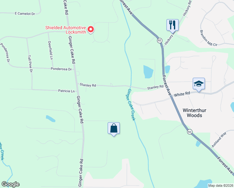 map of restaurants, bars, coffee shops, grocery stores, and more near 186 Stanley Road in Fayetteville