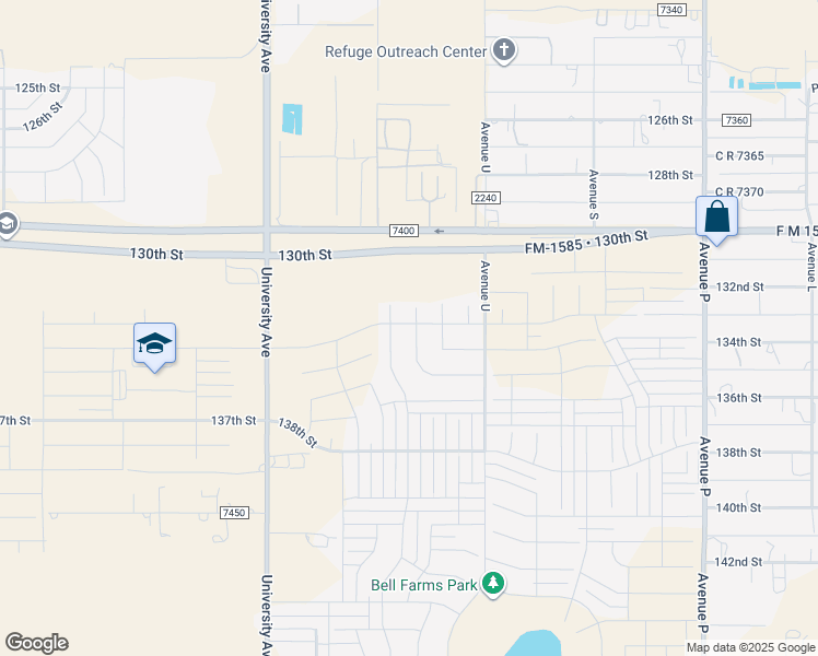 map of restaurants, bars, coffee shops, grocery stores, and more near 13302 Avenue V in Lubbock