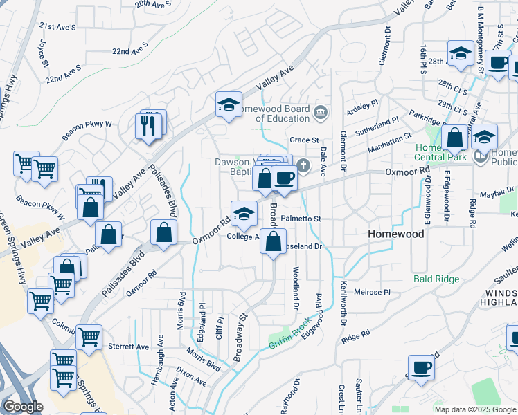 map of restaurants, bars, coffee shops, grocery stores, and more near 913 Oxmoor Road in Birmingham