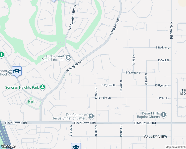 map of restaurants, bars, coffee shops, grocery stores, and more near 3122 North 78th Street in Mesa