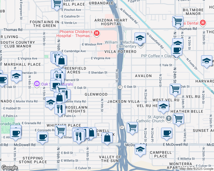 map of restaurants, bars, coffee shops, grocery stores, and more near 1902 East Cypress Street in Phoenix