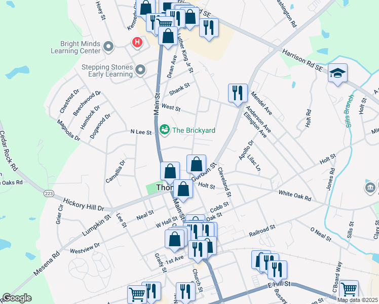 map of restaurants, bars, coffee shops, grocery stores, and more near 512 Martin Luther King Junior Street in Thomson