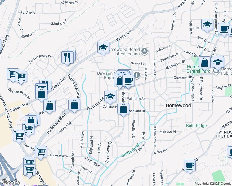 map of restaurants, bars, coffee shops, grocery stores, and more near 911 Palmetto Street in Birmingham