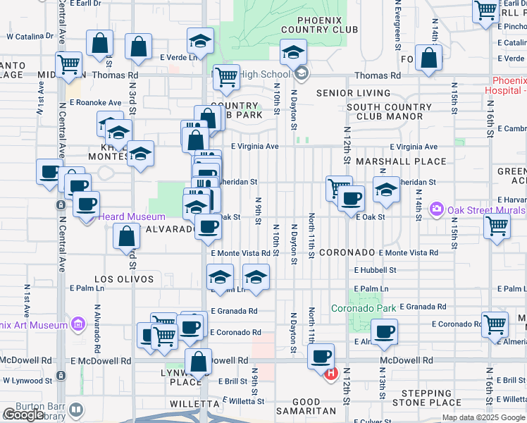 map of restaurants, bars, coffee shops, grocery stores, and more near 2326 North 9th Street in Phoenix
