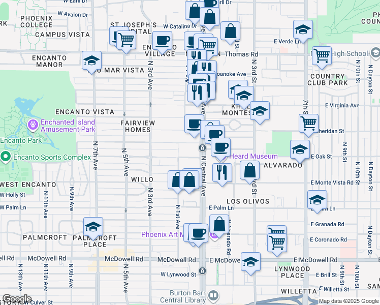 map of restaurants, bars, coffee shops, grocery stores, and more near 29 West Vernon Avenue in Phoenix