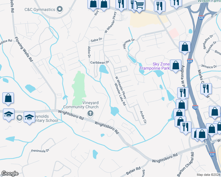 map of restaurants, bars, coffee shops, grocery stores, and more near 6013 Sanibel Drive in Augusta