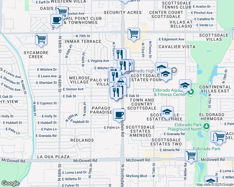 map of restaurants, bars, coffee shops, grocery stores, and more near in Scottsdale