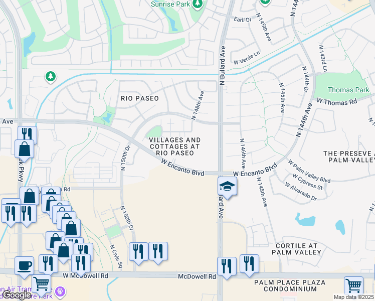 map of restaurants, bars, coffee shops, grocery stores, and more near 14841 West Ashland Avenue in Goodyear