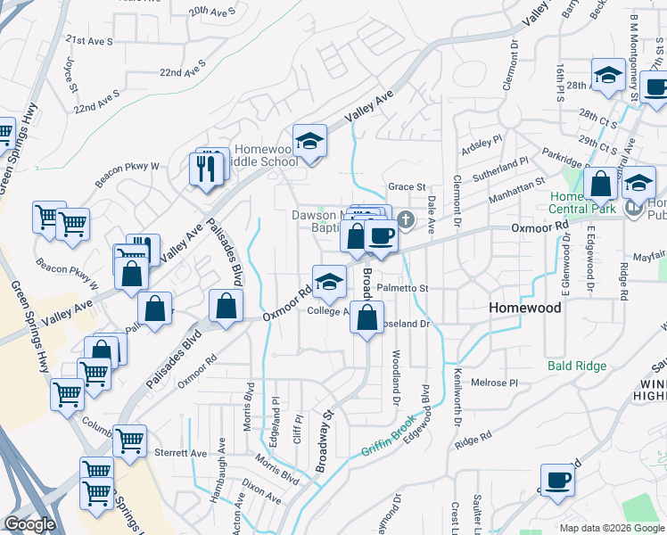 map of restaurants, bars, coffee shops, grocery stores, and more near 908 Oxmoor Road in Birmingham