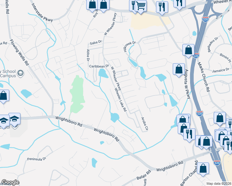 map of restaurants, bars, coffee shops, grocery stores, and more near 5062 Wheeler Lake Road in Augusta