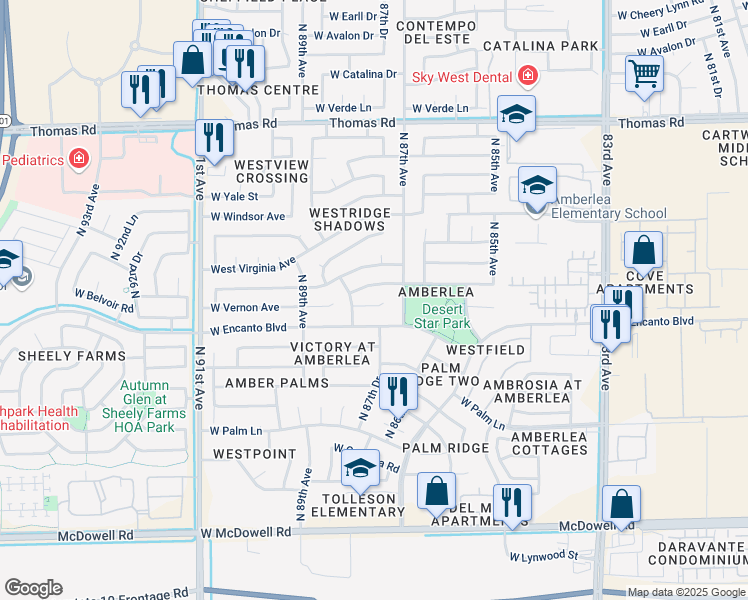 map of restaurants, bars, coffee shops, grocery stores, and more near 8726 West Lewis Avenue in Phoenix